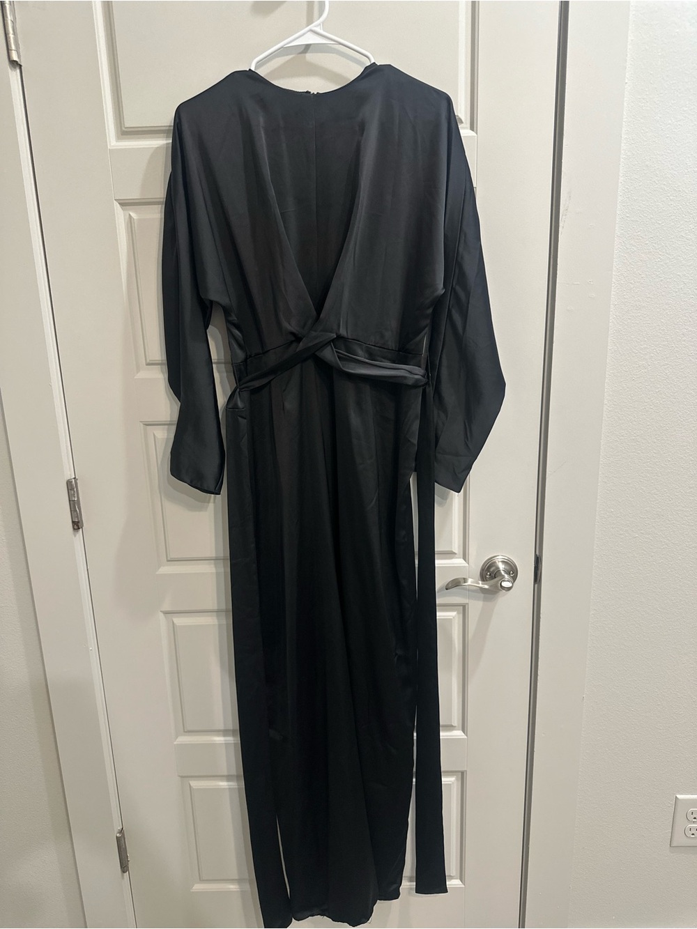 ASOS DESIGN Black Long Sleeve Satin Wrap Dress - Elegant Evening Dress
